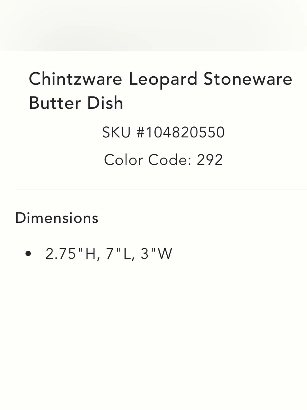 New! NWT Anthropologie Chintzware Leopard Stoneware Butter Dish
